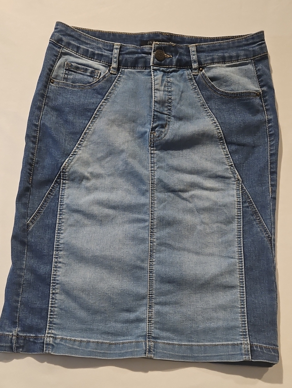one 5 one Two-Tone Blue Denim Pencil Skirt 0051